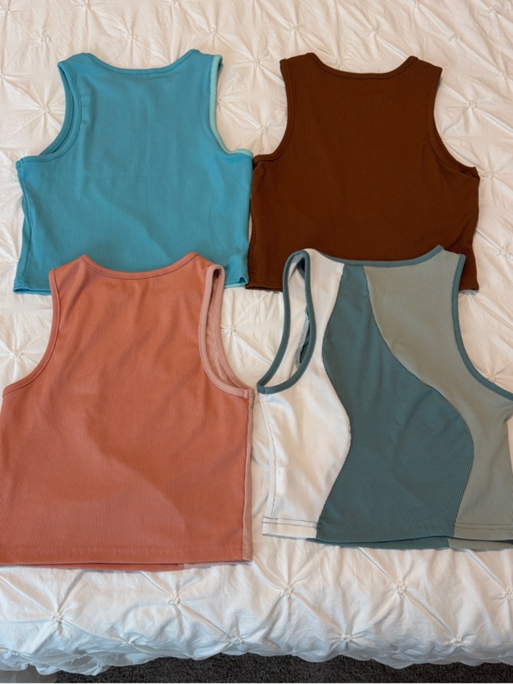 Colorblock Ribbed Tank Bundle - Blue/Teal, Coral, Brown, and Sage - Picture 6 of 11